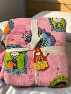 Peanuts Snoopy Halloween Spooky Pink VelvetLoft Full/Queen Blanket By Berkshire